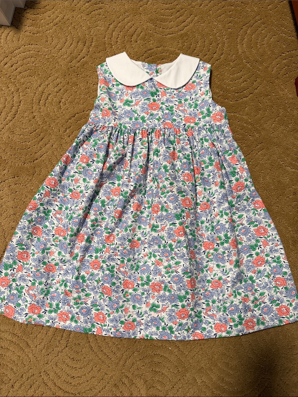 Little English Floral Peter Pan Collar Dress in Coral, Blue and White. Like new!